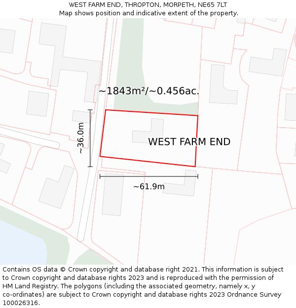 WEST FARM END, THROPTON, MORPETH, NE65 7LT: Plot and title map