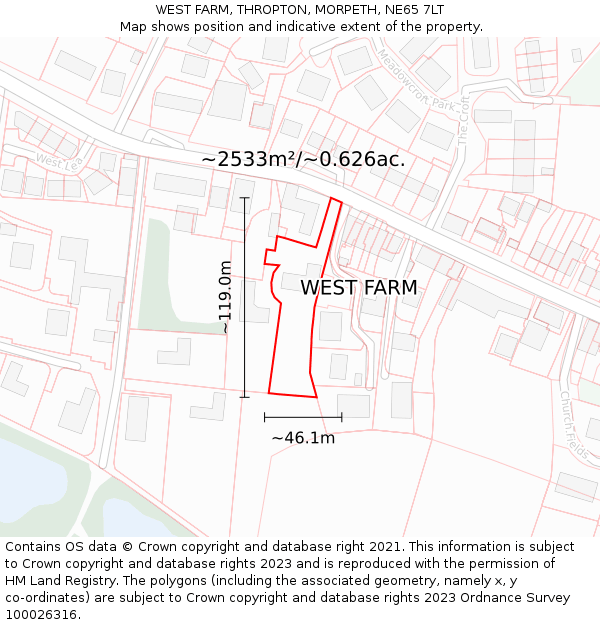 WEST FARM, THROPTON, MORPETH, NE65 7LT: Plot and title map