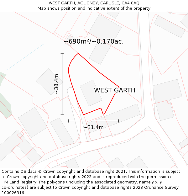 WEST GARTH, AGLIONBY, CARLISLE, CA4 8AQ: Plot and title map