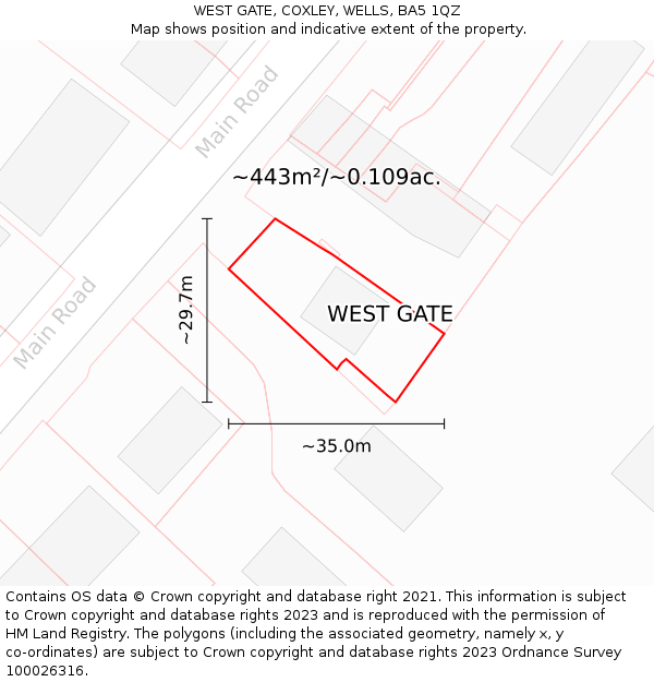 WEST GATE, COXLEY, WELLS, BA5 1QZ: Plot and title map