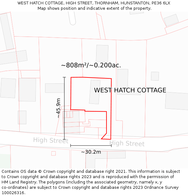 WEST HATCH COTTAGE, HIGH STREET, THORNHAM, HUNSTANTON, PE36 6LX: Plot and title map