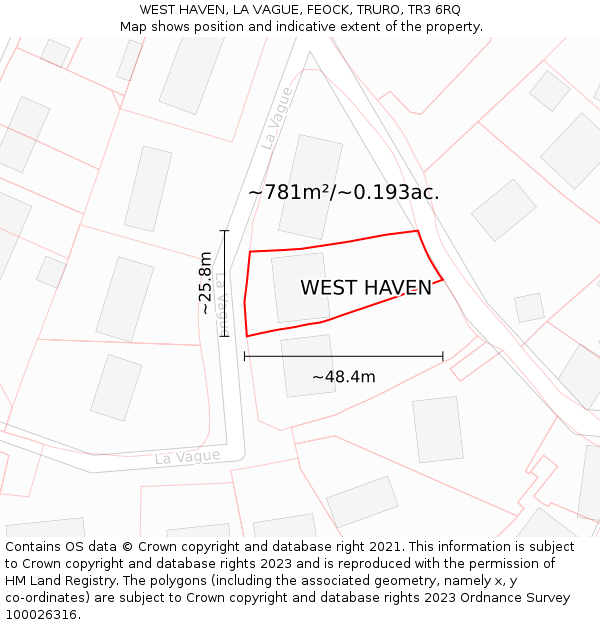 WEST HAVEN, LA VAGUE, FEOCK, TRURO, TR3 6RQ: Plot and title map
