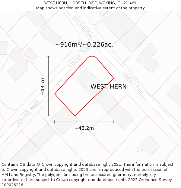 WEST HERN, HORSELL RISE, WOKING, GU21 4AY: Plot and title map