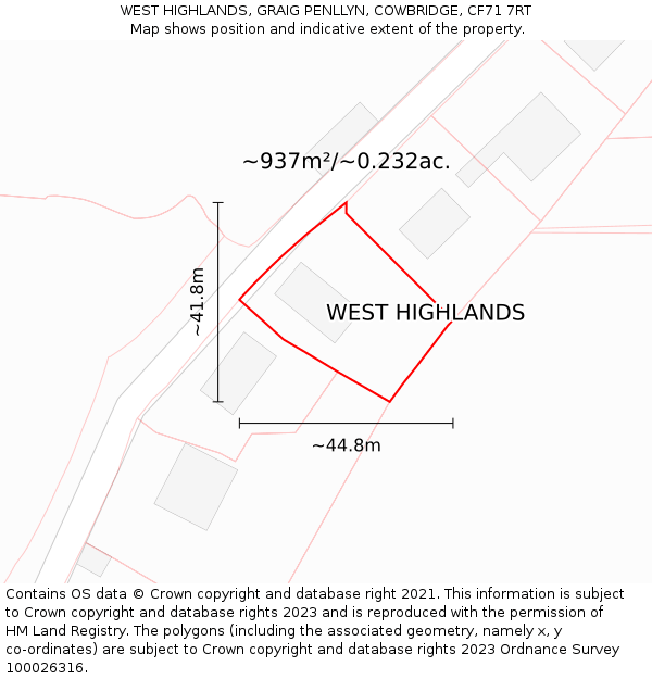 WEST HIGHLANDS, GRAIG PENLLYN, COWBRIDGE, CF71 7RT: Plot and title map