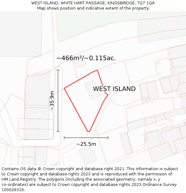 WEST ISLAND, WHITE HART PASSAGE, KINGSBRIDGE, TQ7 1QA: Plot and title map