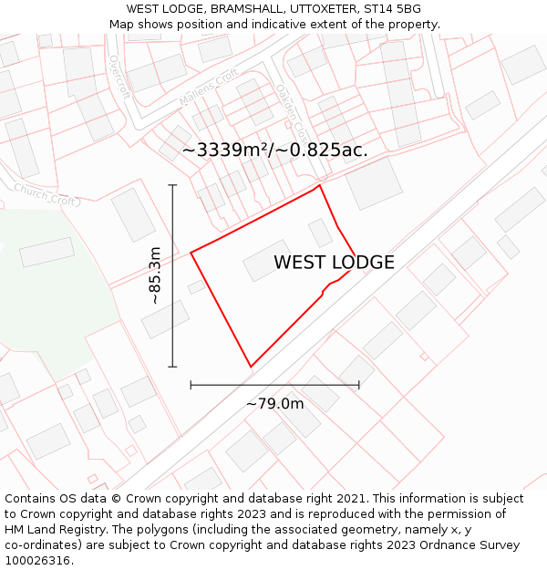 WEST LODGE, BRAMSHALL, UTTOXETER, ST14 5BG: Plot and title map