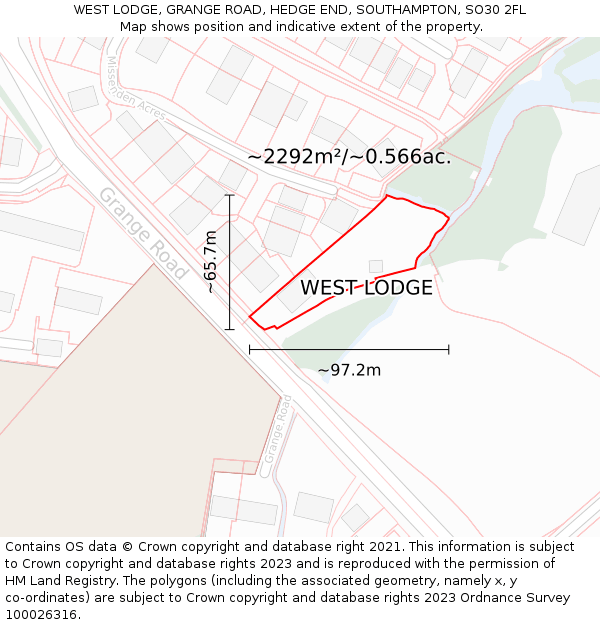 WEST LODGE, GRANGE ROAD, HEDGE END, SOUTHAMPTON, SO30 2FL: Plot and title map