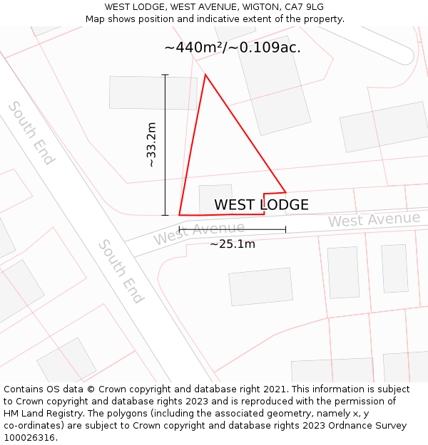 WEST LODGE, WEST AVENUE, WIGTON, CA7 9LG: Plot and title map