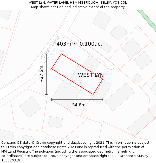 WEST LYN, WATER LANE, HEMINGBROUGH, SELBY, YO8 6QL: Plot and title map