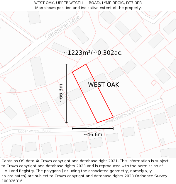 WEST OAK, UPPER WESTHILL ROAD, LYME REGIS, DT7 3ER: Plot and title map