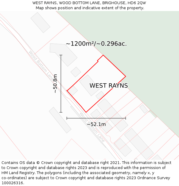 WEST RAYNS, WOOD BOTTOM LANE, BRIGHOUSE, HD6 2QW: Plot and title map