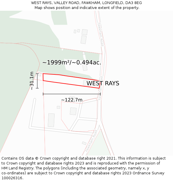 WEST RAYS, VALLEY ROAD, FAWKHAM, LONGFIELD, DA3 8EG: Plot and title map