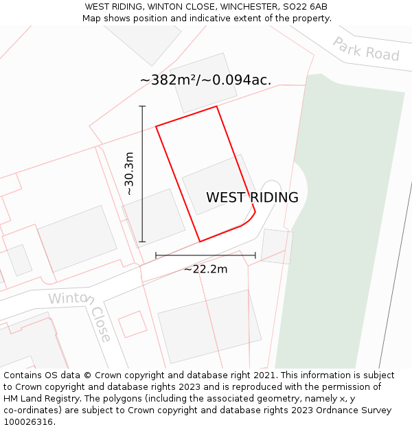 WEST RIDING, WINTON CLOSE, WINCHESTER, SO22 6AB: Plot and title map