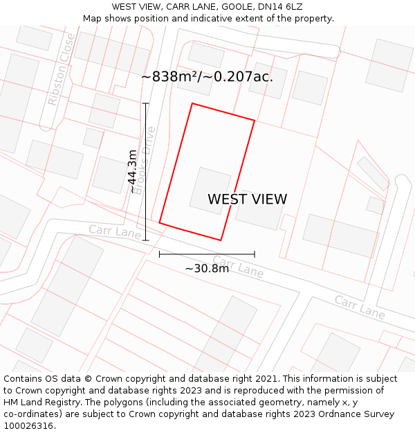 WEST VIEW, CARR LANE, GOOLE, DN14 6LZ: Plot and title map