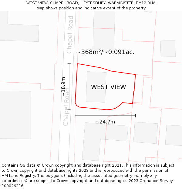 WEST VIEW, CHAPEL ROAD, HEYTESBURY, WARMINSTER, BA12 0HA: Plot and title map