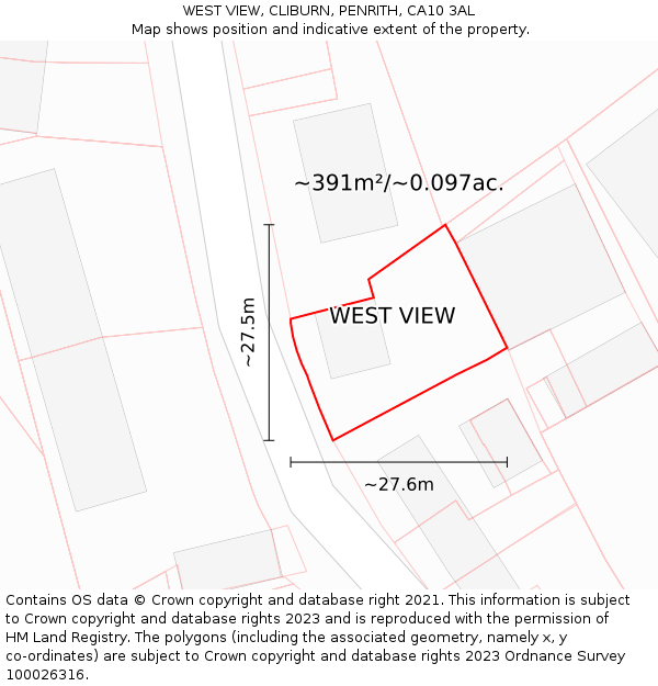 WEST VIEW, CLIBURN, PENRITH, CA10 3AL: Plot and title map