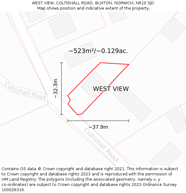 WEST VIEW, COLTISHALL ROAD, BUXTON, NORWICH, NR10 5JD: Plot and title map