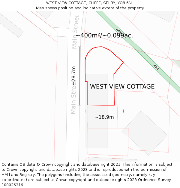 WEST VIEW COTTAGE, CLIFFE, SELBY, YO8 6NL: Plot and title map