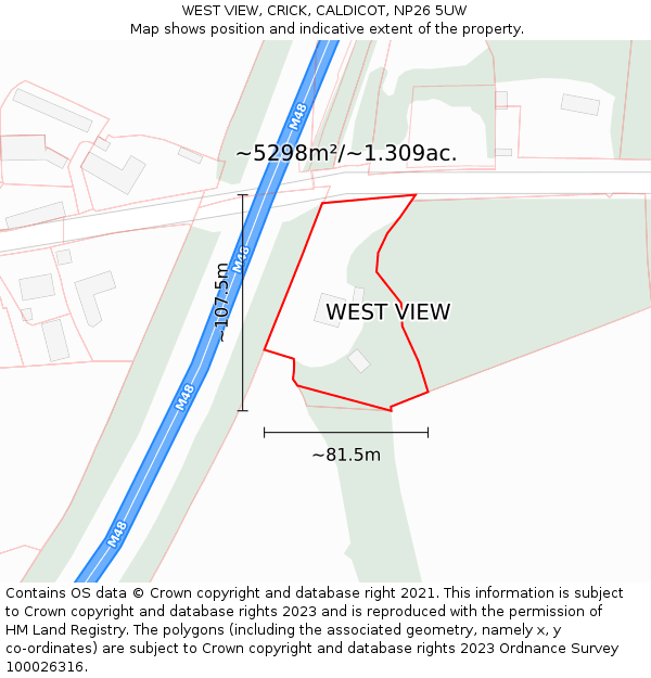 WEST VIEW, CRICK, CALDICOT, NP26 5UW: Plot and title map