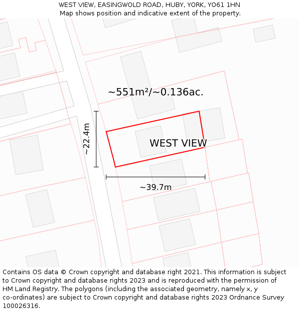 WEST VIEW, EASINGWOLD ROAD, HUBY, YORK, YO61 1HN: Plot and title map