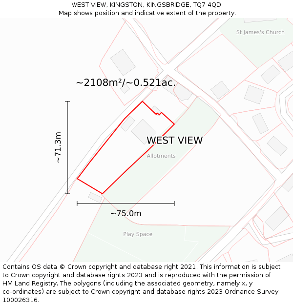 WEST VIEW, KINGSTON, KINGSBRIDGE, TQ7 4QD: Plot and title map