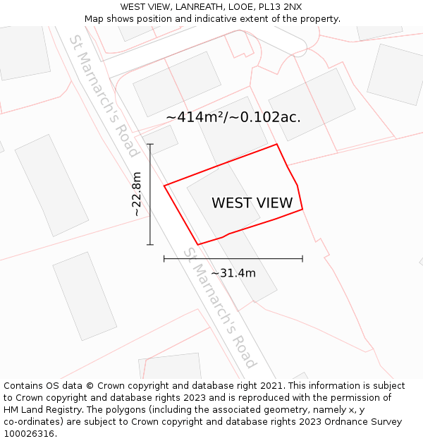 WEST VIEW, LANREATH, LOOE, PL13 2NX: Plot and title map