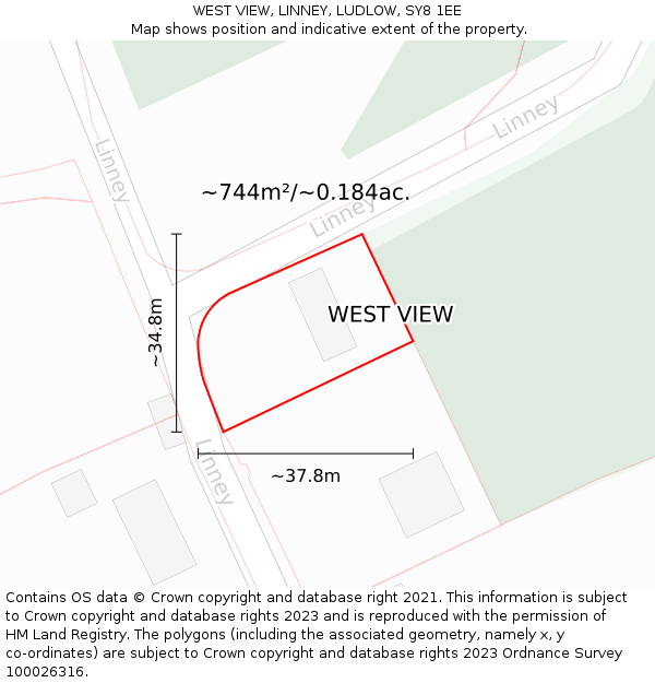 WEST VIEW, LINNEY, LUDLOW, SY8 1EE: Plot and title map