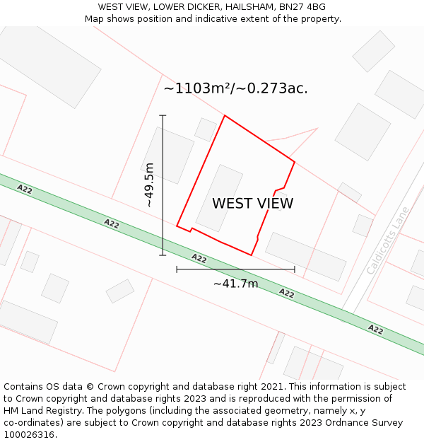 WEST VIEW, LOWER DICKER, HAILSHAM, BN27 4BG: Plot and title map