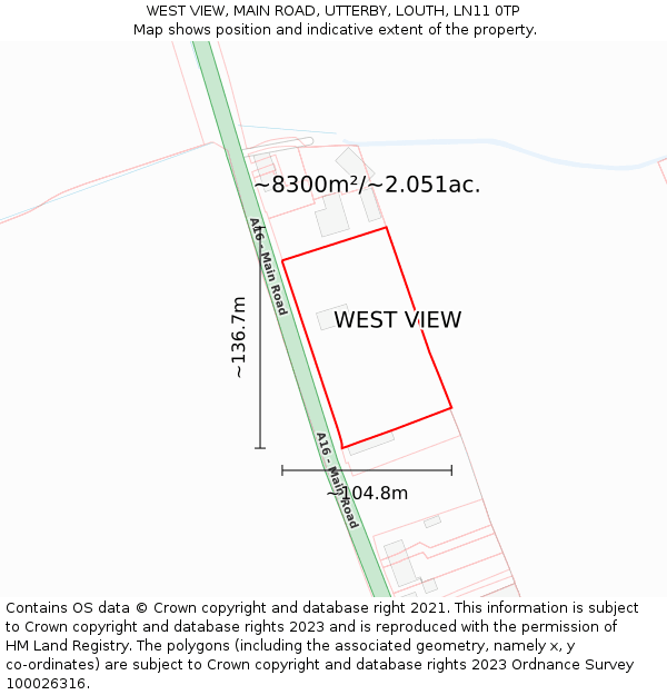 WEST VIEW, MAIN ROAD, UTTERBY, LOUTH, LN11 0TP: Plot and title map