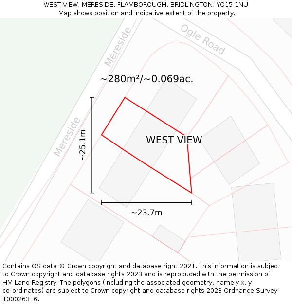 WEST VIEW, MERESIDE, FLAMBOROUGH, BRIDLINGTON, YO15 1NU: Plot and title map
