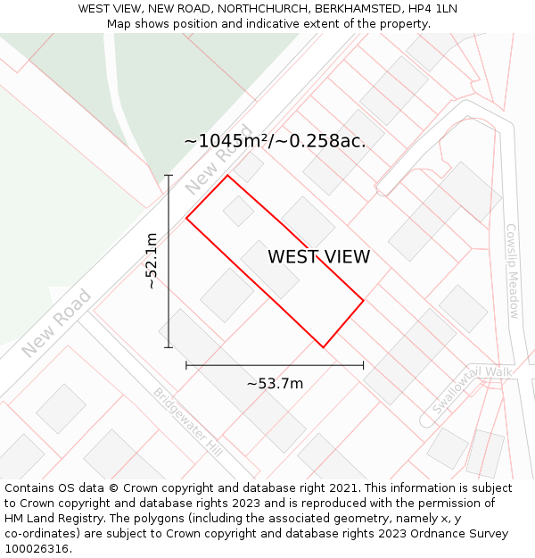 WEST VIEW, NEW ROAD, NORTHCHURCH, BERKHAMSTED, HP4 1LN: Plot and title map
