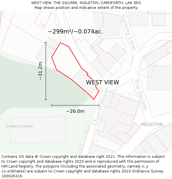 WEST VIEW, THE SQUARE, INGLETON, CARNFORTH, LA6 3EG: Plot and title map