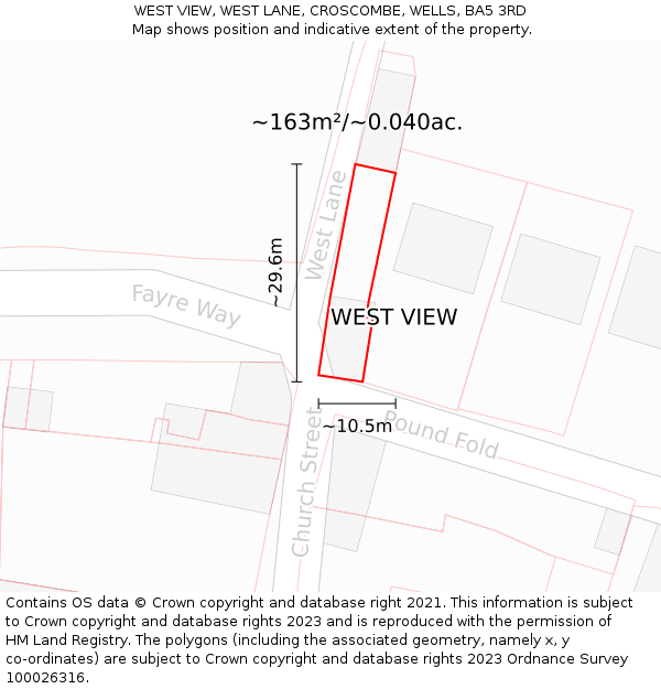 WEST VIEW, WEST LANE, CROSCOMBE, WELLS, BA5 3RD: Plot and title map