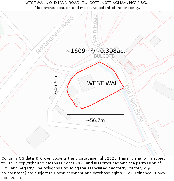 WEST WALL, OLD MAIN ROAD, BULCOTE, NOTTINGHAM, NG14 5GU: Plot and title map