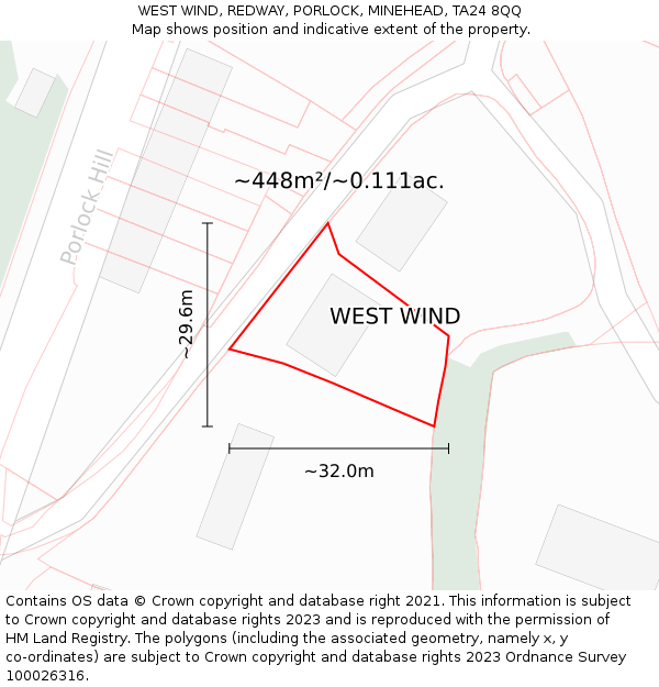 WEST WIND, REDWAY, PORLOCK, MINEHEAD, TA24 8QQ: Plot and title map