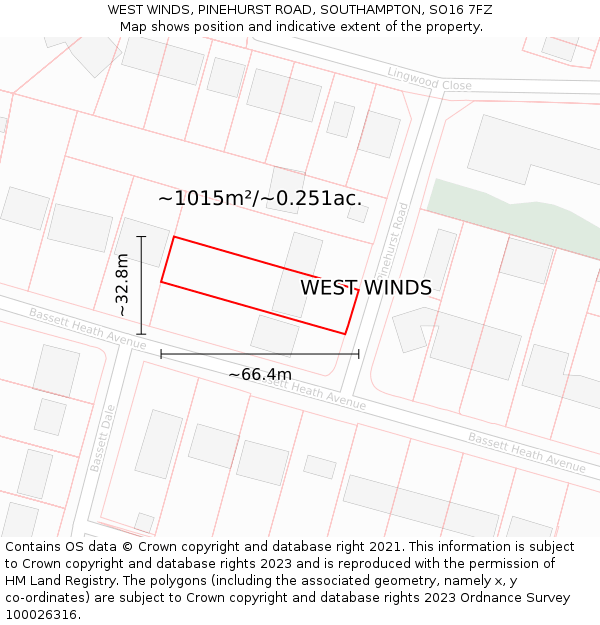 WEST WINDS, PINEHURST ROAD, SOUTHAMPTON, SO16 7FZ: Plot and title map