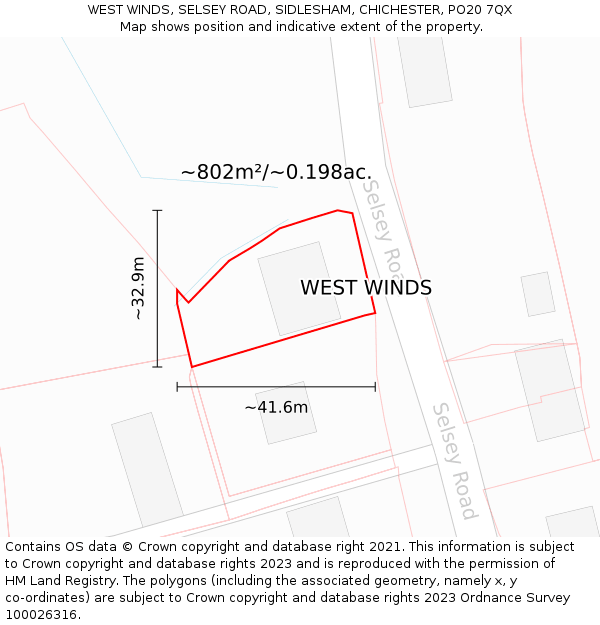 WEST WINDS, SELSEY ROAD, SIDLESHAM, CHICHESTER, PO20 7QX: Plot and title map