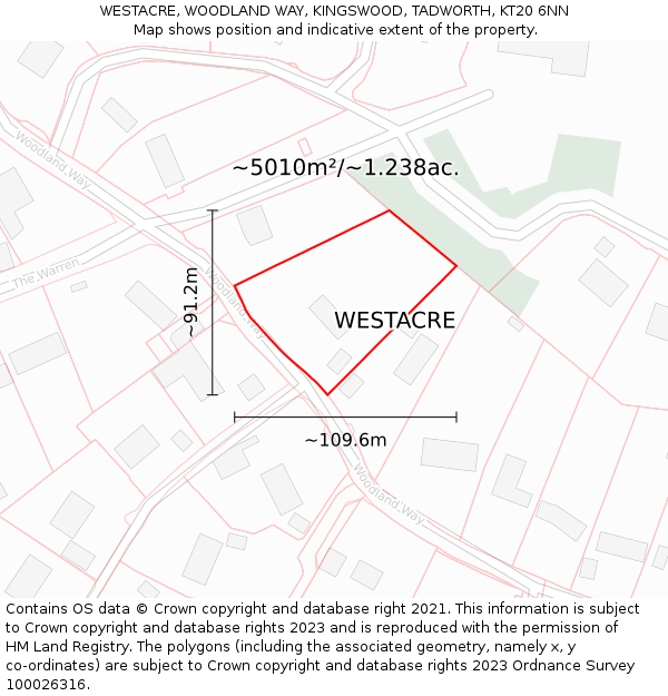 WESTACRE, WOODLAND WAY, KINGSWOOD, TADWORTH, KT20 6NN: Plot and title map