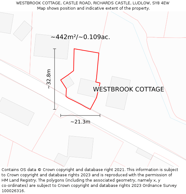 WESTBROOK COTTAGE, CASTLE ROAD, RICHARDS CASTLE, LUDLOW, SY8 4EW: Plot and title map