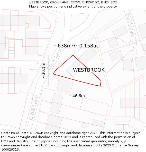 WESTBROOK, CROW LANE, CROW, RINGWOOD, BH24 3DZ: Plot and title map