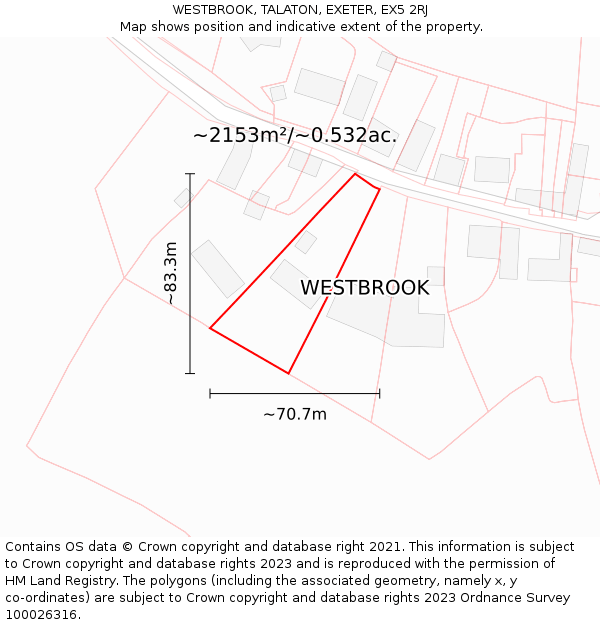 WESTBROOK, TALATON, EXETER, EX5 2RJ: Plot and title map