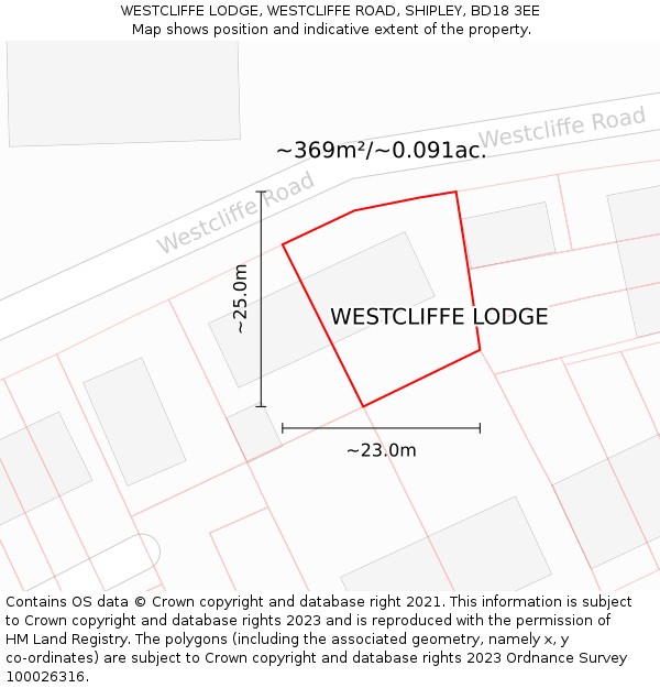 WESTCLIFFE LODGE, WESTCLIFFE ROAD, SHIPLEY, BD18 3EE: Plot and title map