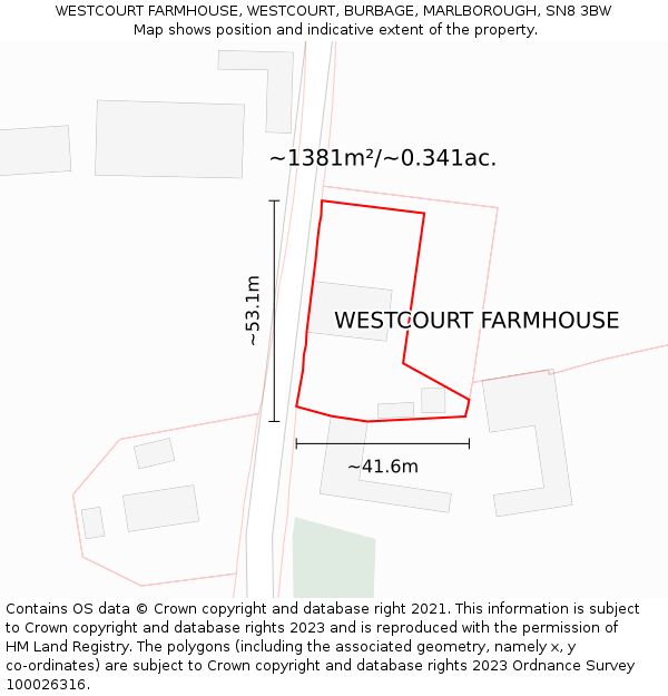 WESTCOURT FARMHOUSE, WESTCOURT, BURBAGE, MARLBOROUGH, SN8 3BW: Plot and title map