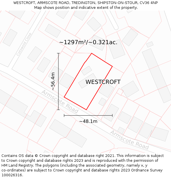 WESTCROFT, ARMSCOTE ROAD, TREDINGTON, SHIPSTON-ON-STOUR, CV36 4NP: Plot and title map