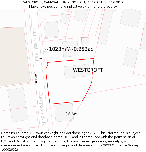 WESTCROFT, CAMPSALL BALK, NORTON, DONCASTER, DN6 9DQ: Plot and title map