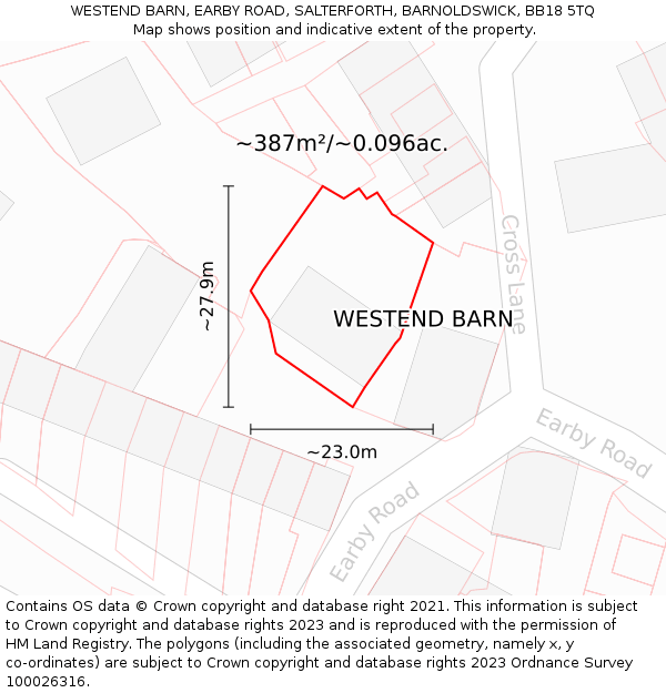 WESTEND BARN, EARBY ROAD, SALTERFORTH, BARNOLDSWICK, BB18 5TQ: Plot and title map