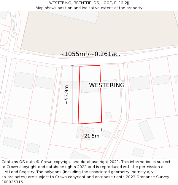 WESTERING, BRENTFIELDS, LOOE, PL13 2JJ: Plot and title map