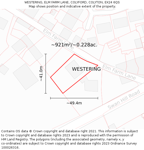 WESTERING, ELM FARM LANE, COLYFORD, COLYTON, EX24 6QS: Plot and title map
