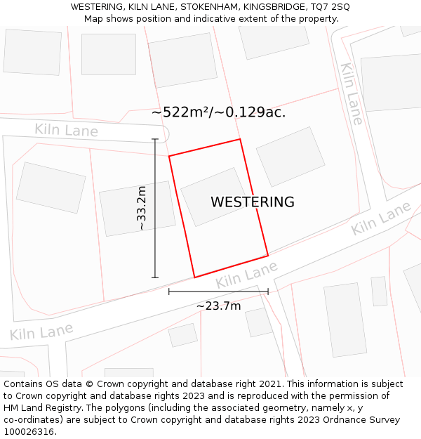 WESTERING, KILN LANE, STOKENHAM, KINGSBRIDGE, TQ7 2SQ: Plot and title map