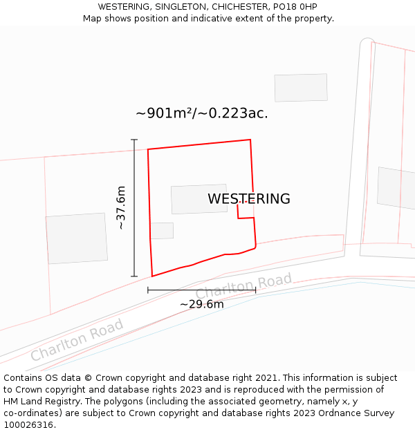 WESTERING, SINGLETON, CHICHESTER, PO18 0HP: Plot and title map